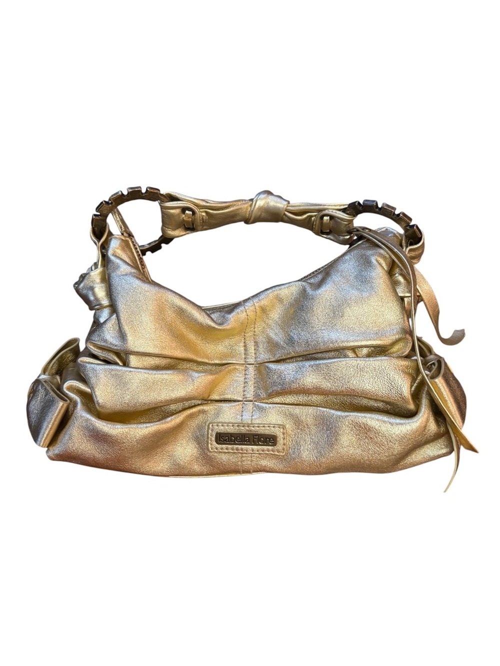 Isabella Fiore Metallic Gold Shoulder Hobo Bag